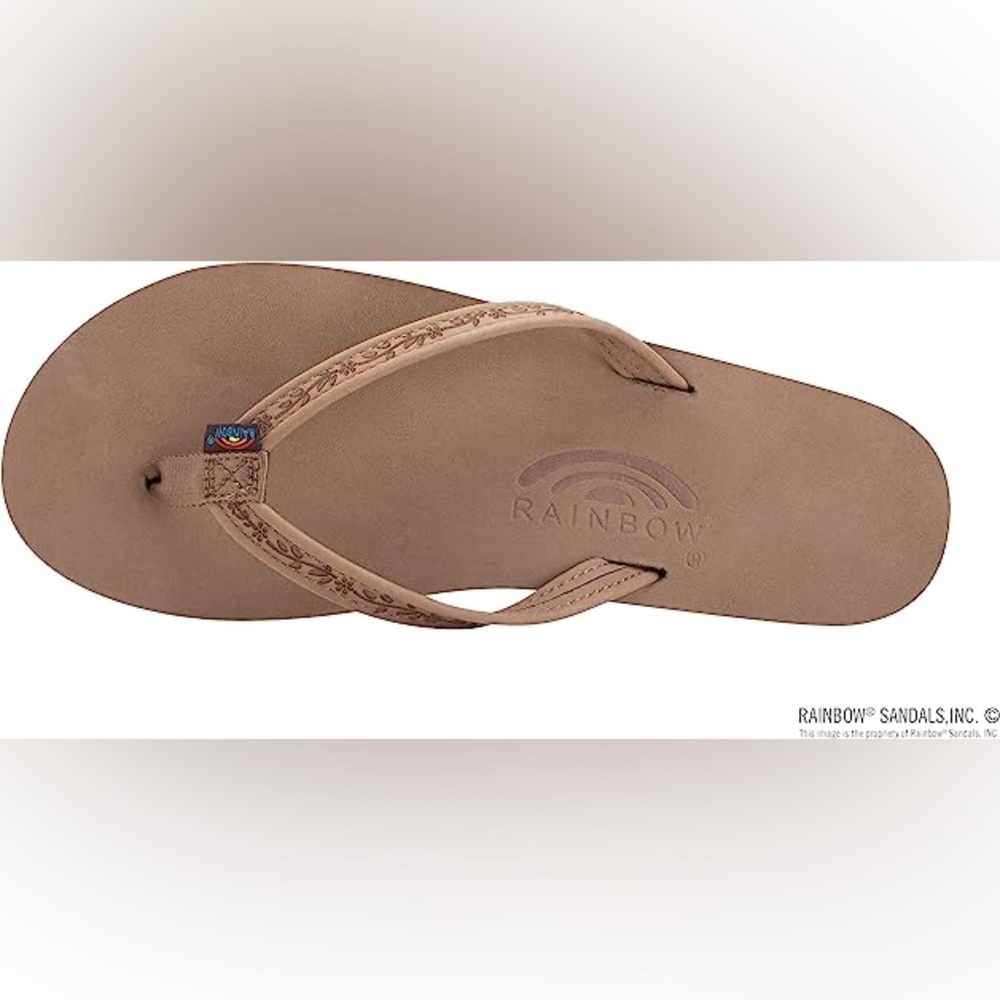 Rainbow sandals Las Flores dark brown embossed flower patterned